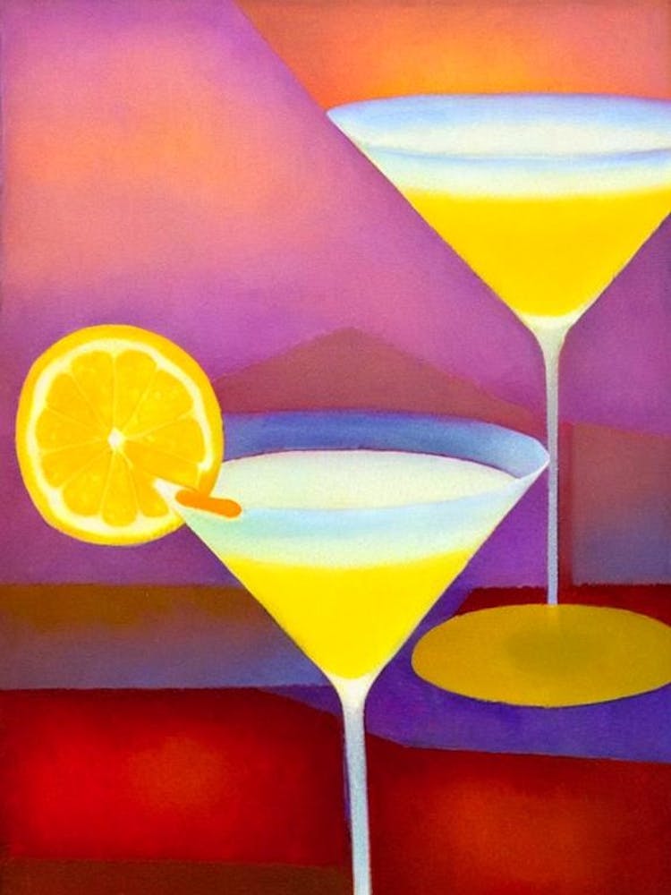Lemon Drop MCocktail Poster artini Paul Klee Inspired Abstract Cocktail Poster