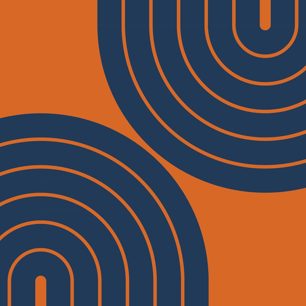 Midcentury Modern Geometric Rainbow Xxia In Navy Blue And Orange 02