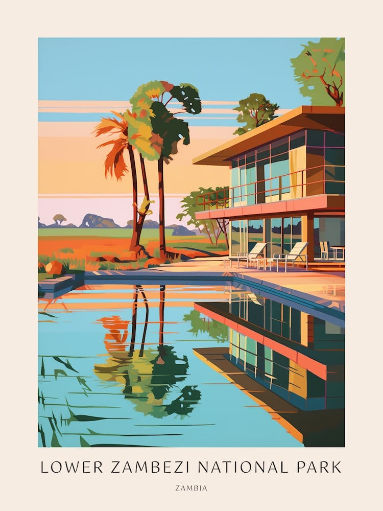 Lower Zambezi, Zambia 3 Midcentury Modern Pool Poster