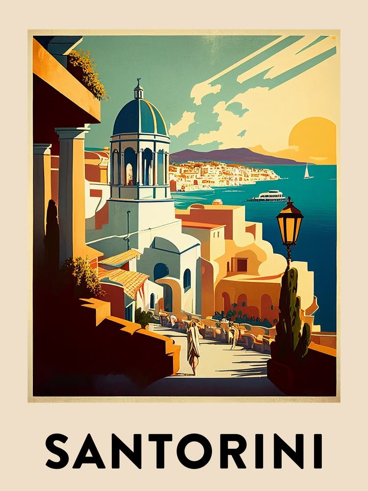 Santorini Vintage Travel Poster