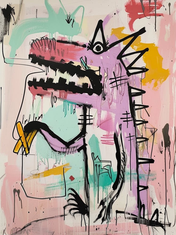 Dinosaur Eating Fries Abstract Graffiti Style 2