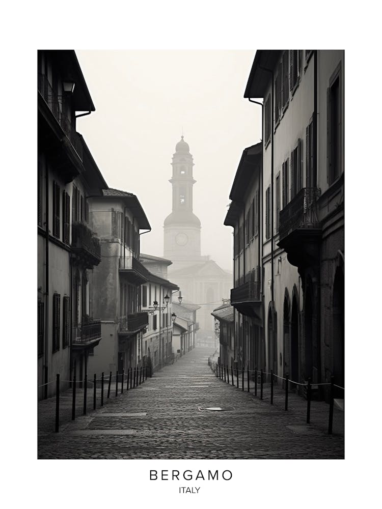 Poster Of Bergamo, Italy, Black And White Analogue Photography 2