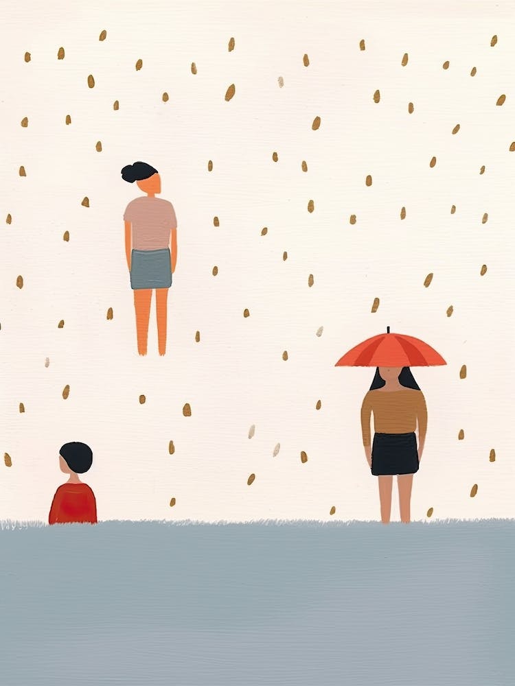 Rainy Day At The Beach Tiny People Illustration