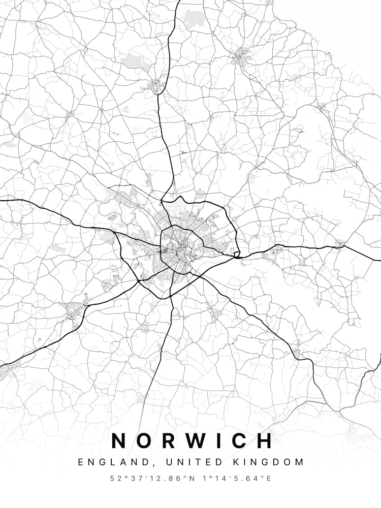 Norwich England White Map