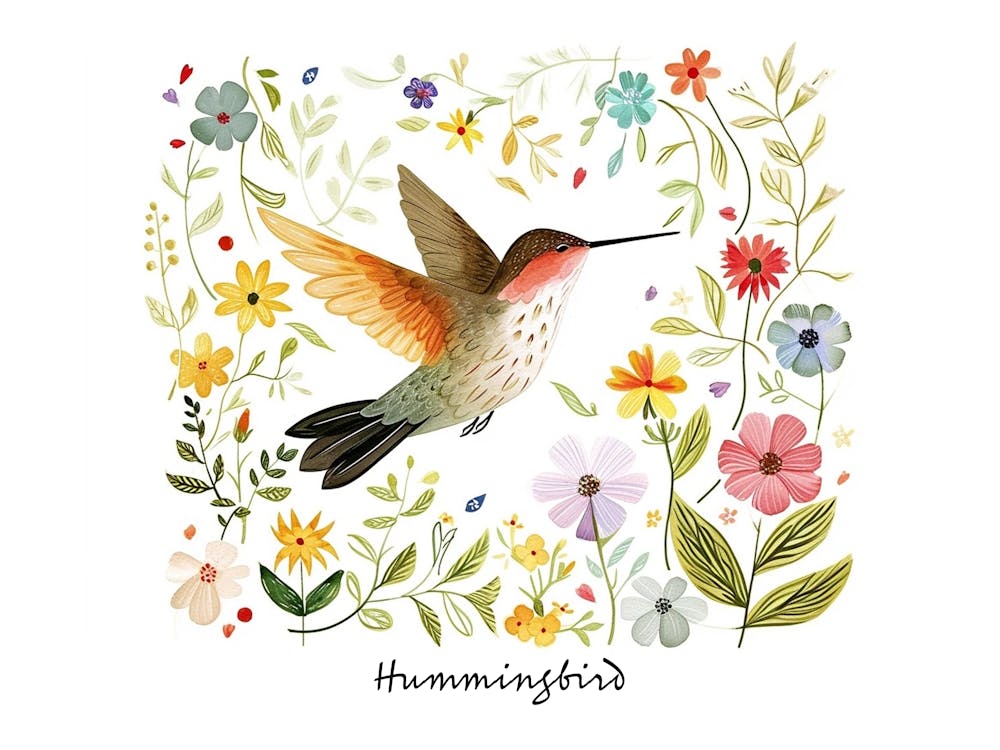 Little Floral Hummingbird 2 Poster