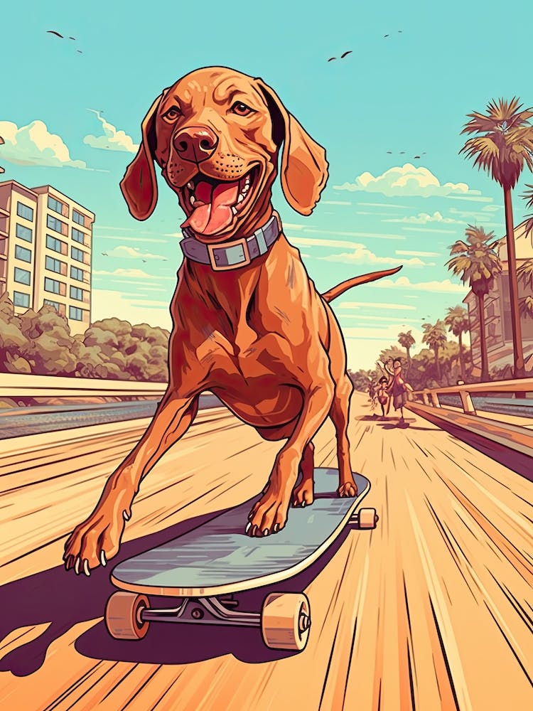 Vizla Dog Skateboarding Illustration 4