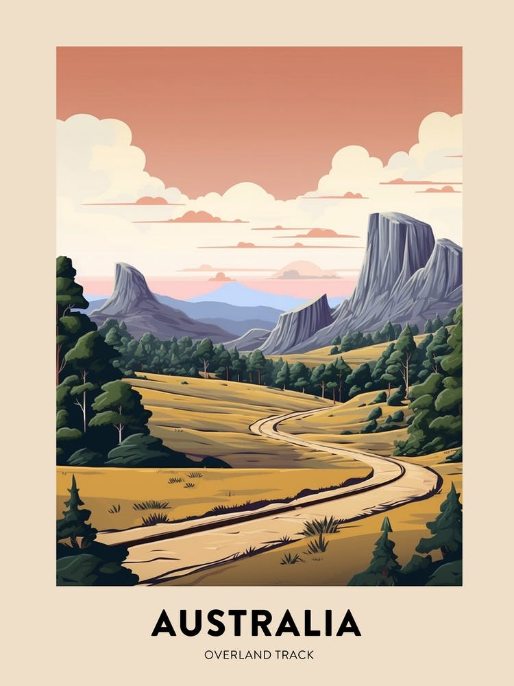 Overland Track Australia 1 Vintage Hiking Travel Poster