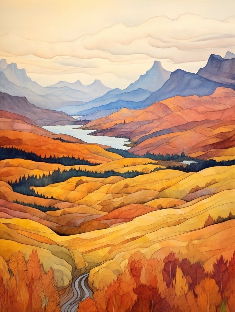 Autumn National Park Painting Fiordland National Park New Zealand 1