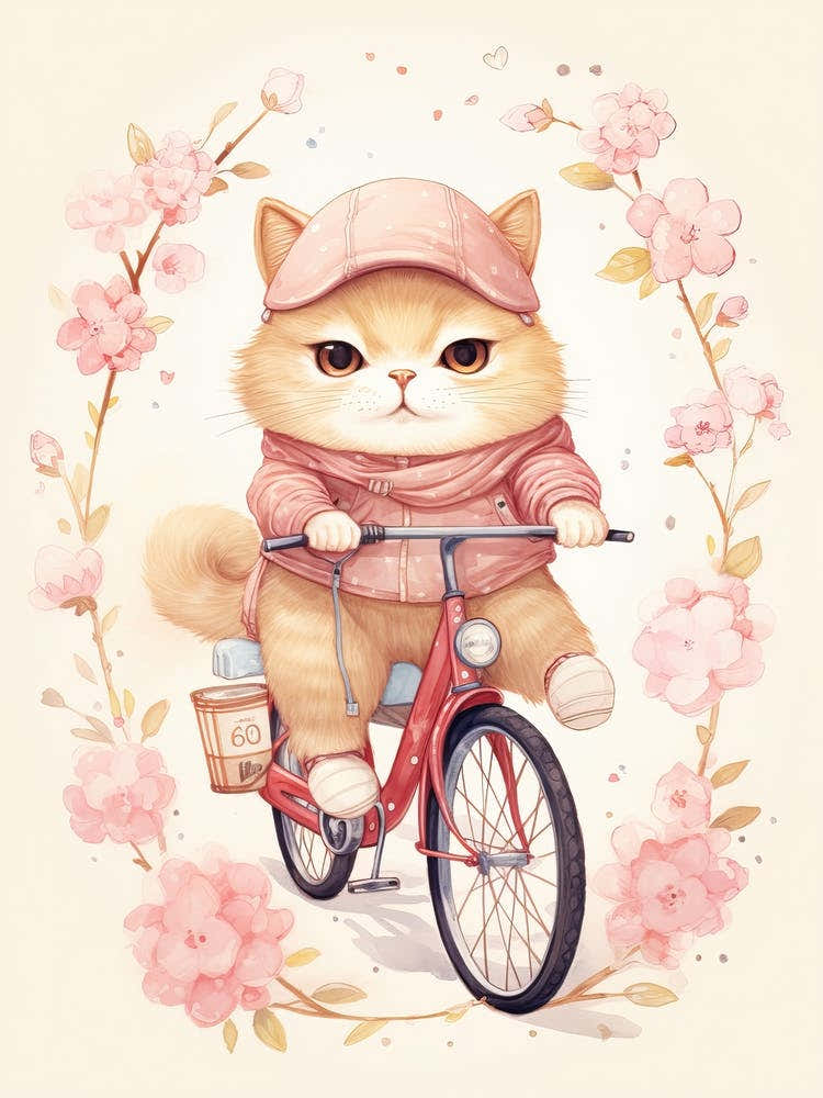 Kawaii Cat Drawings Biking 1