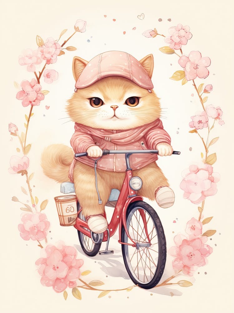 Kawaii Cat Drawings Biking 1