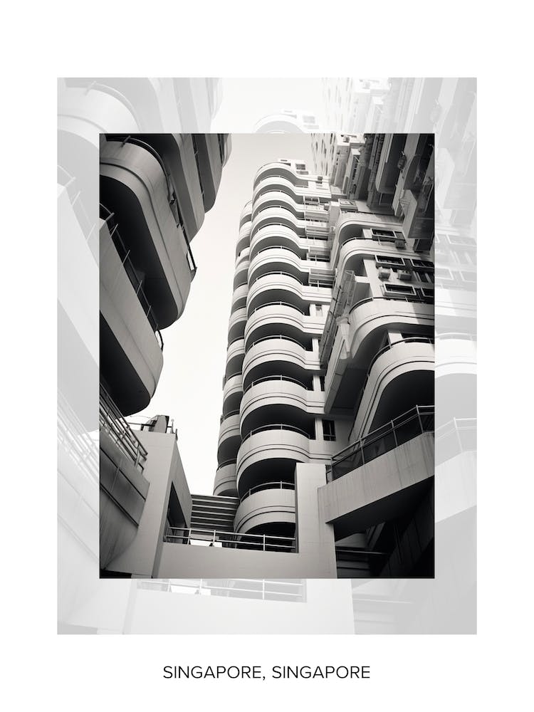 Poster Of Singapore, Singapore, Black And White Old Photo 1