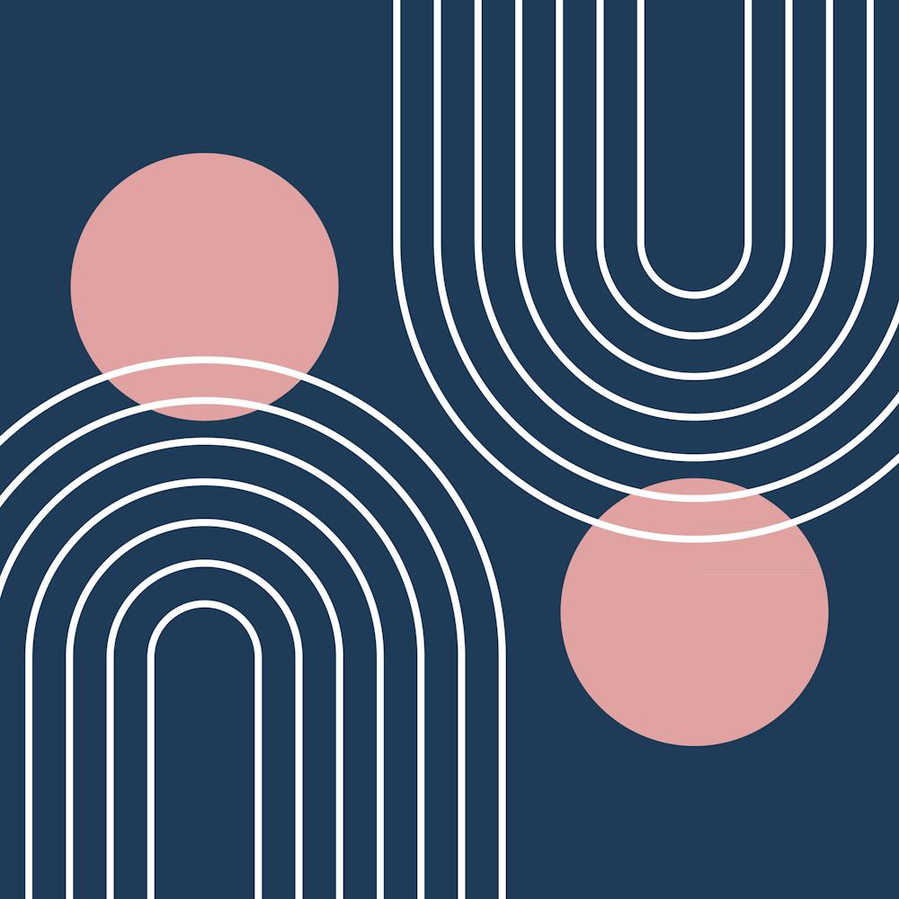 Mid Century Modern Geometric B13 In Navy Blue And Rose Gold (Rainbow And Sun Abstract) 02
