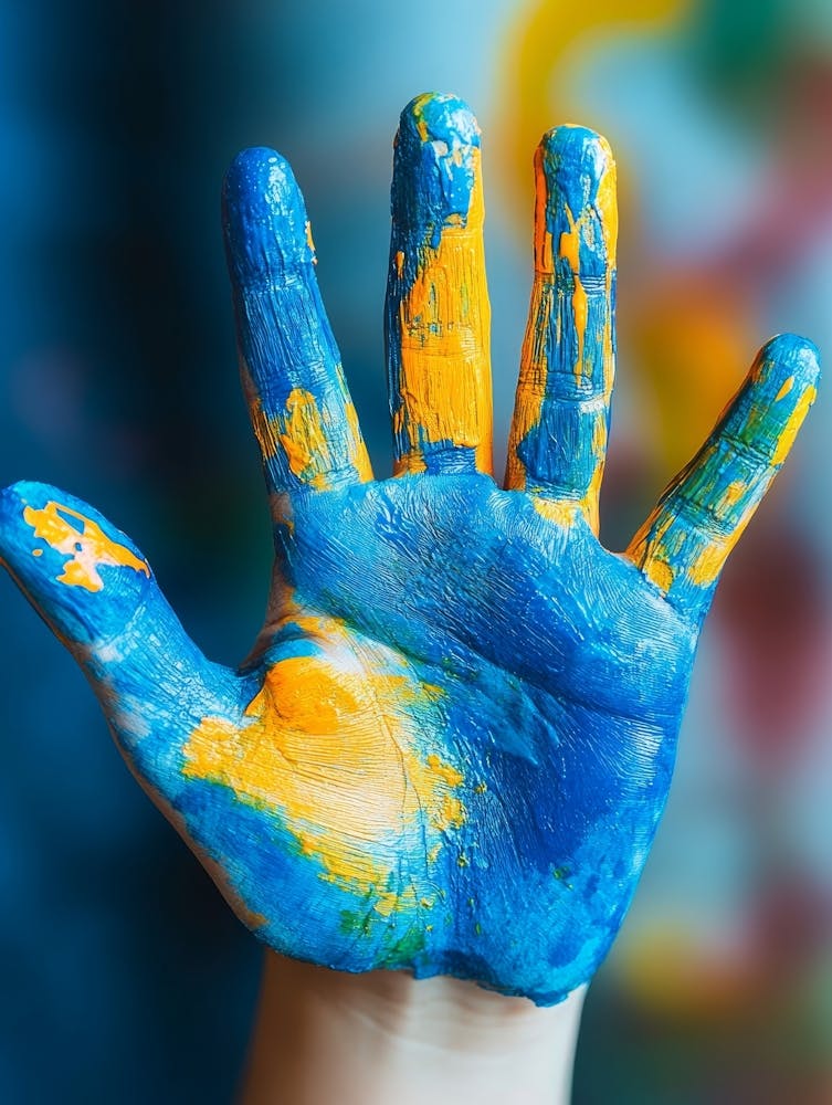 Child'S Hand Painted With Paint