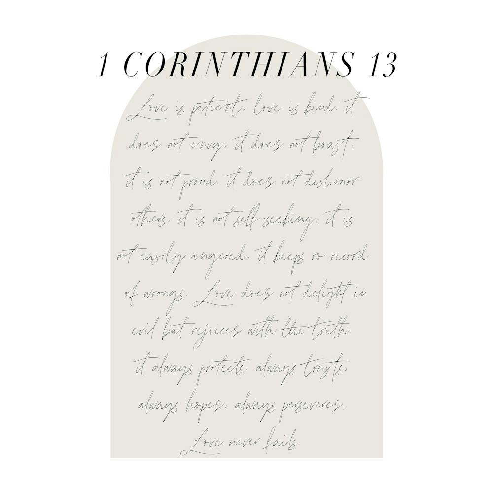 Love is patient love is kind 1 Corinthians 13 Minimal Boho Beige Arch Script