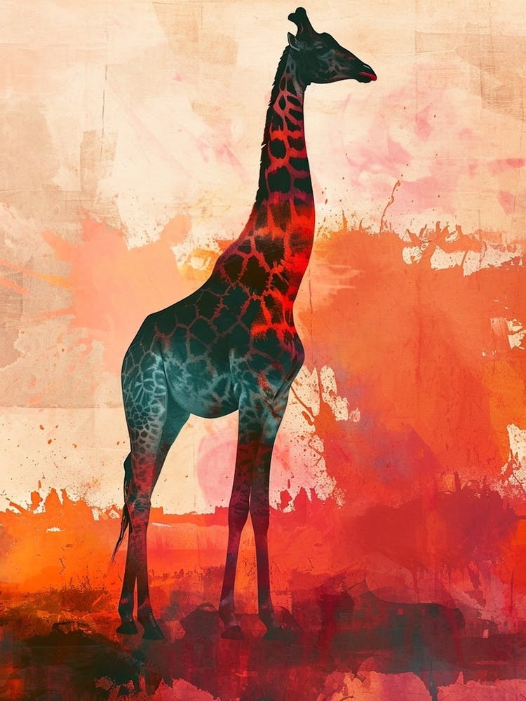 Giraffe Red Sunset Watercolour 3