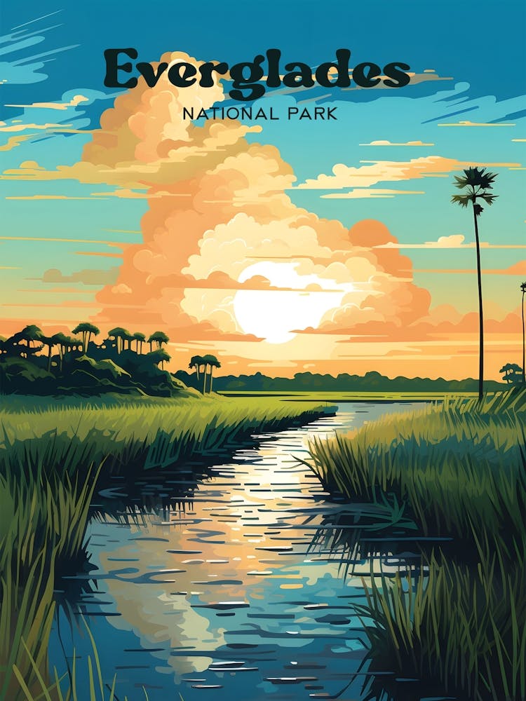 Everglades National Park Florida Marsh Travel Illustration