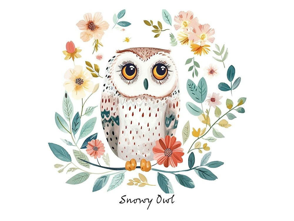 Little Floral Snowy Owl 4 Poster