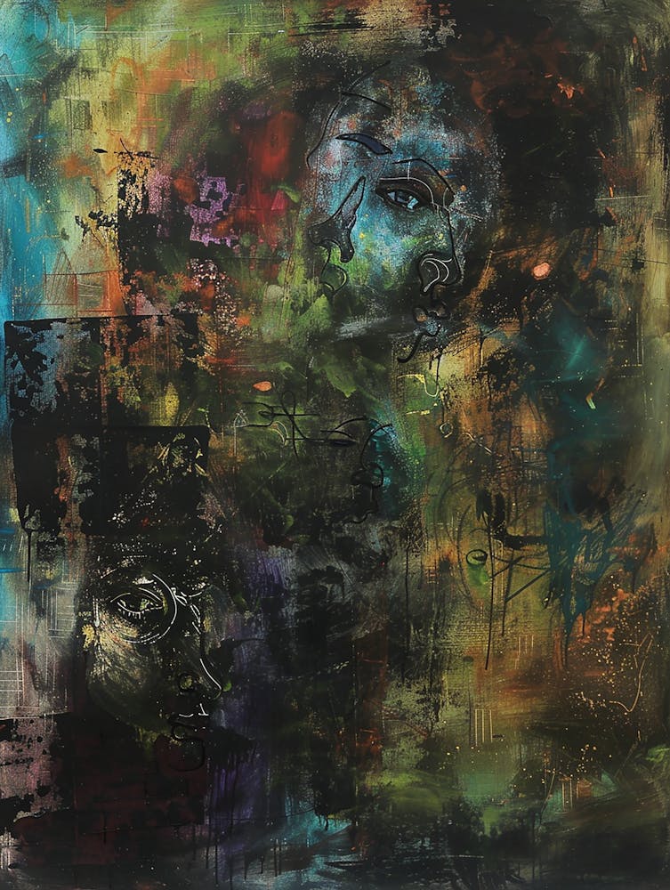 Abstract Painting, Acrylic On Canvas, Green Color