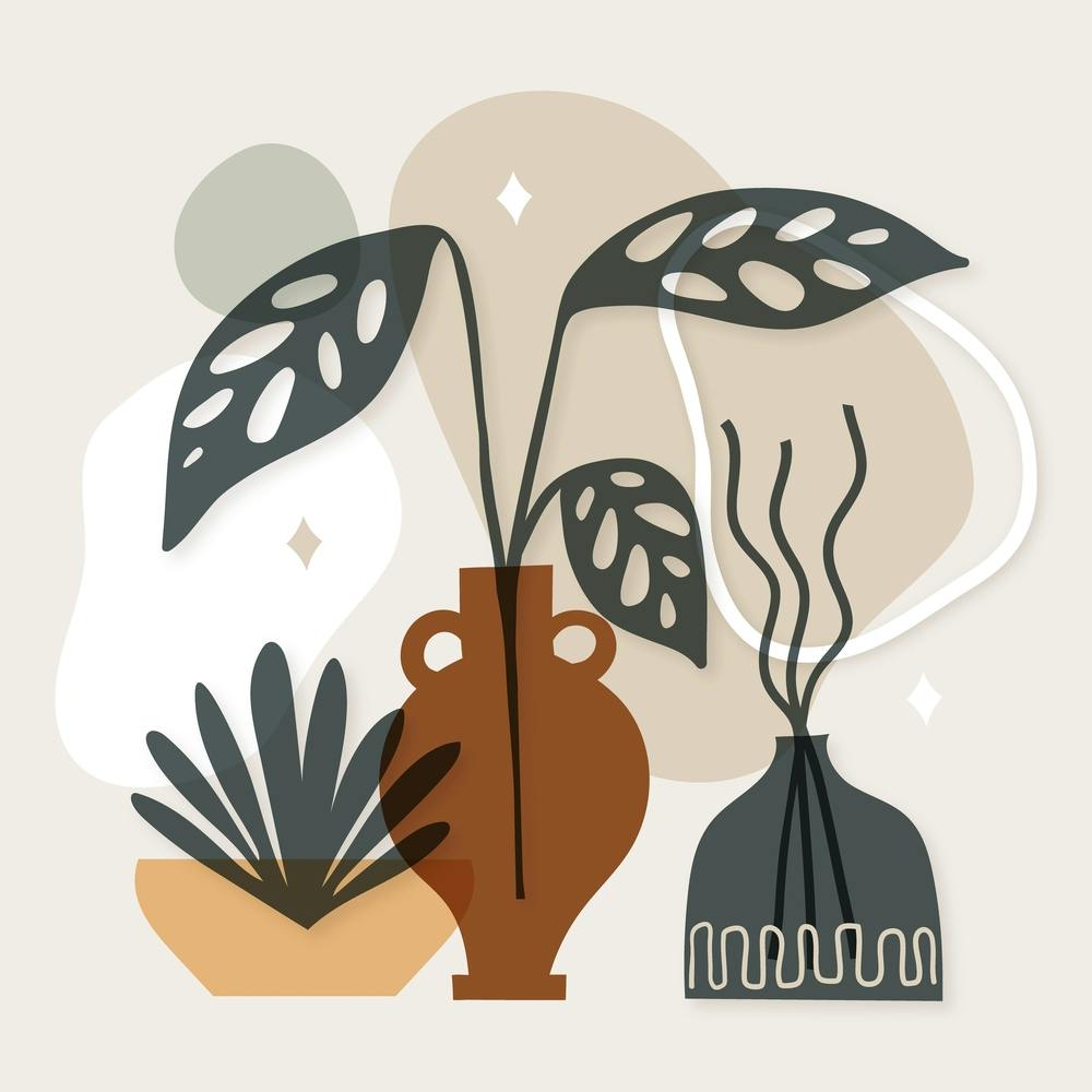 Potted Plants Beige Boho Botanical