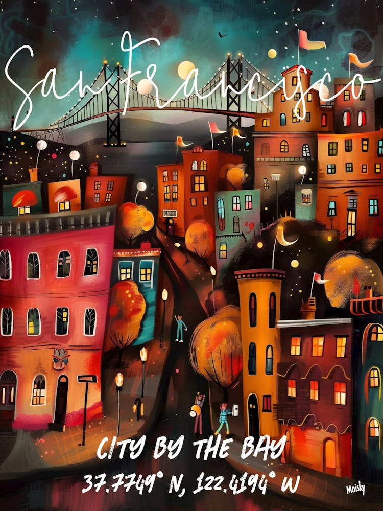 San Francisco, folk naive and whimsical poster