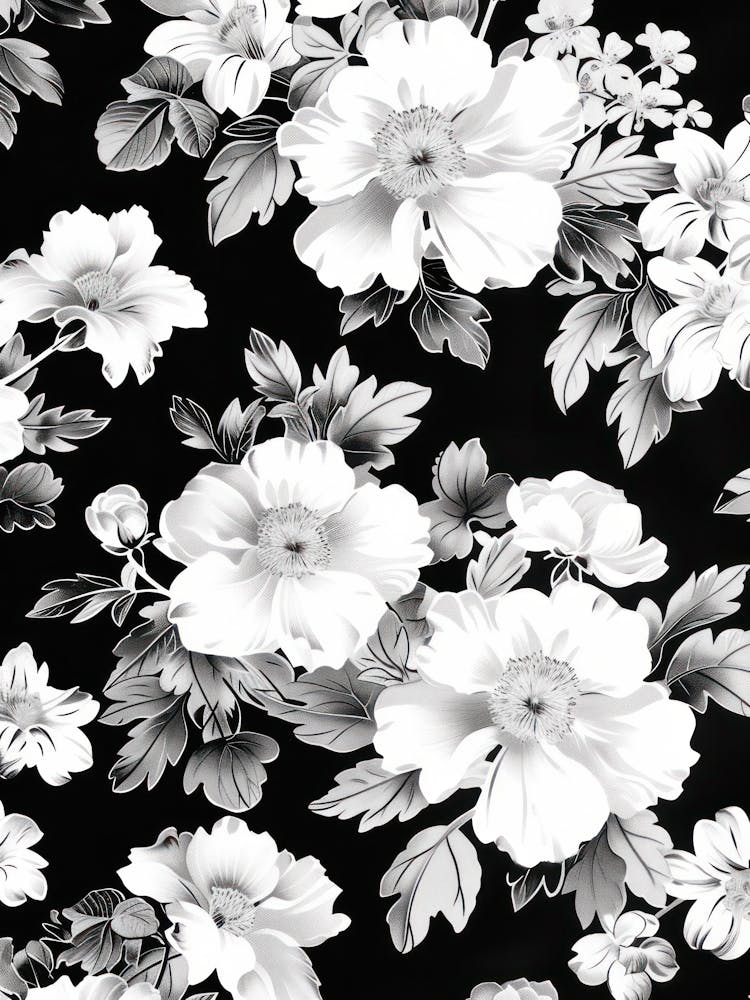 Great Japan Hokusai Monochrome Flowers 133