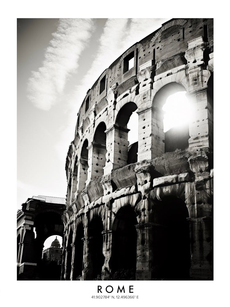 Poster Of Rome, Black And White Analogue Photograph 2