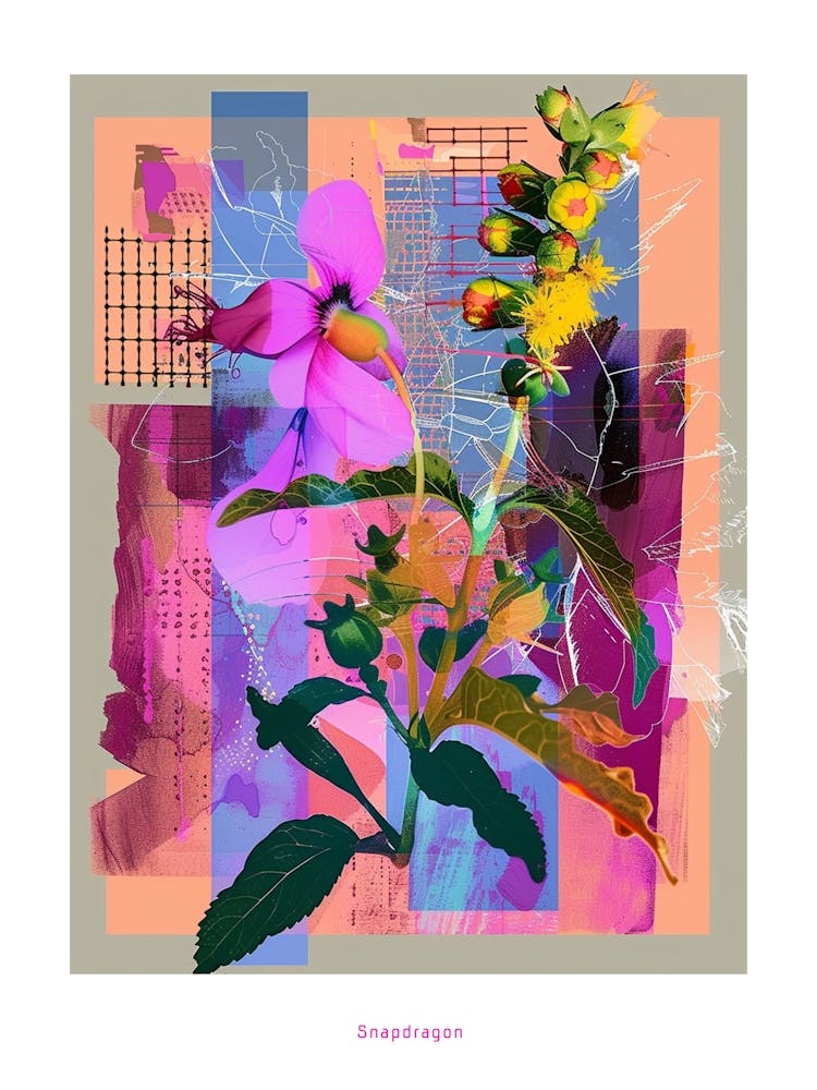 Snapdragon 2 Neon Flower Collage Poster
