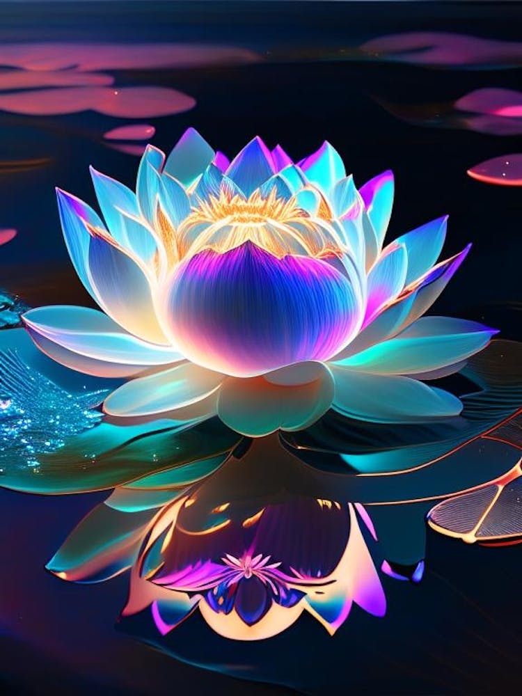 Blooming Lotus Flower In Lake Holographic 2
