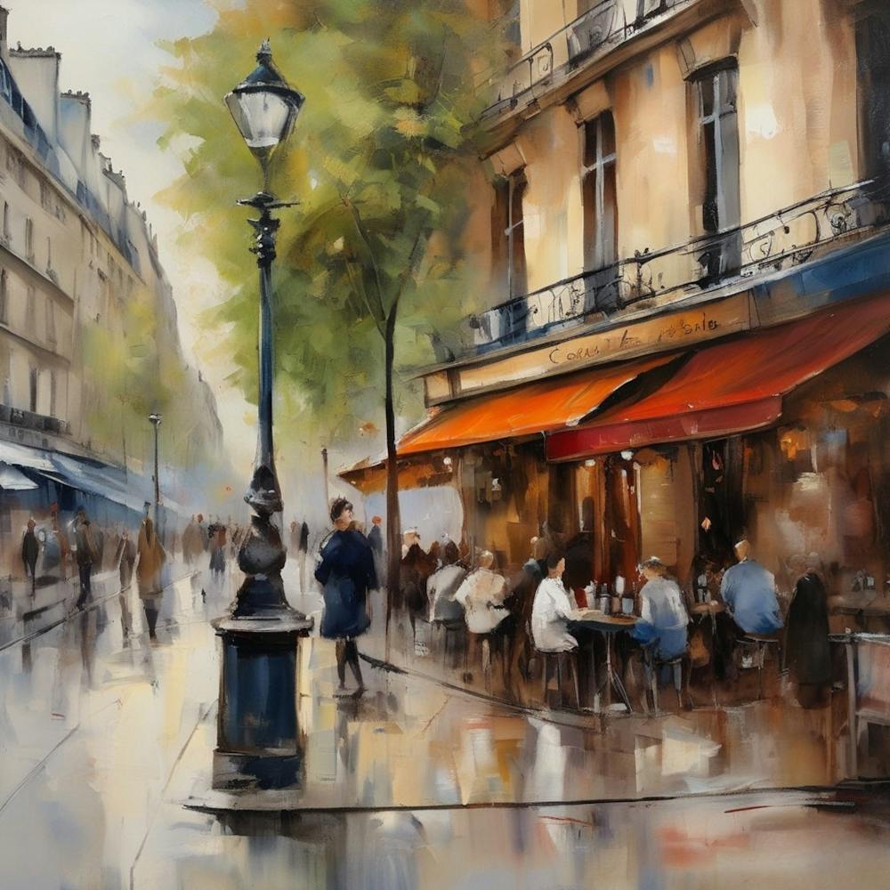 Paris cafes, France spring, spring oil paintings, pedestrians on the street, spring clothes, Paris prints, travel gifts, Paris posters.5 6