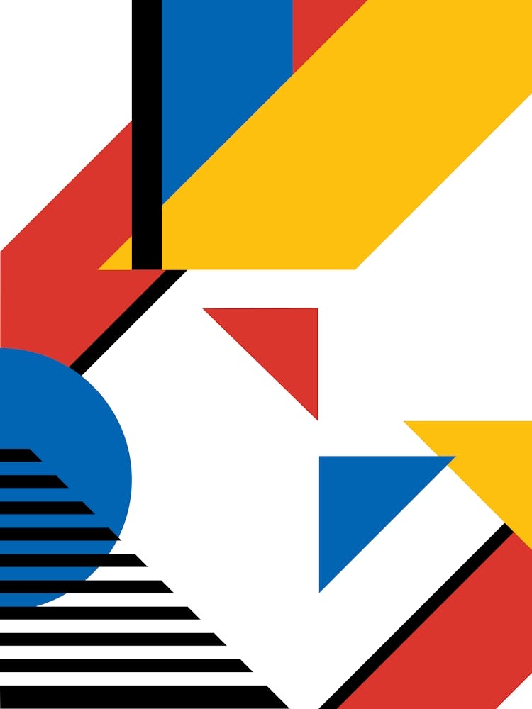 Abstract Painting - Bauhaus geometric retro poster, Piet Mondrian style 1, 60s poster