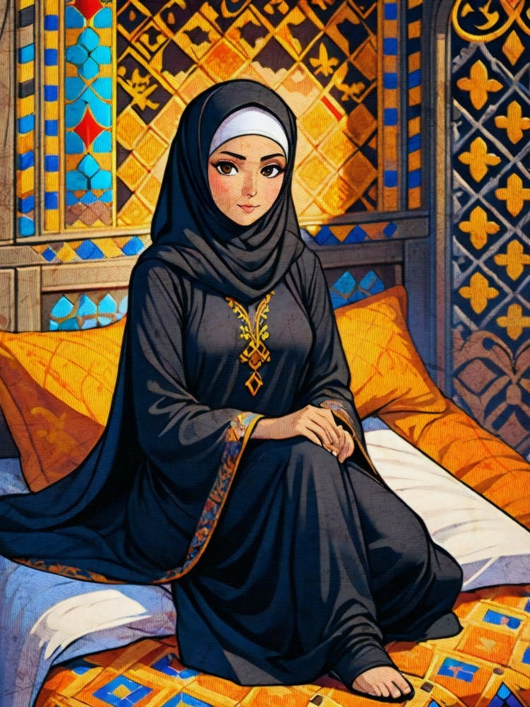 Woman Sitting On Bed