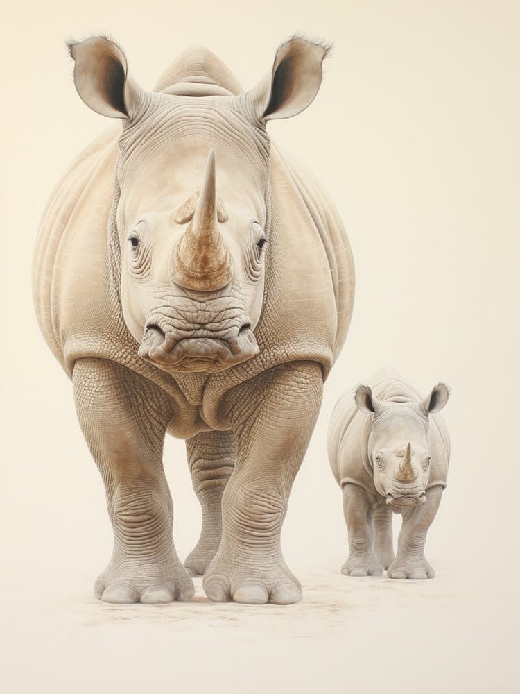 Two Rhinos Detailed Illustration 2