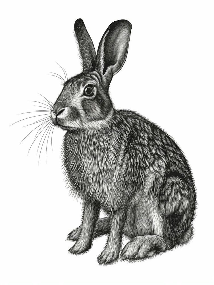 Illustration de Lapin Californien en Gravure Noire 2