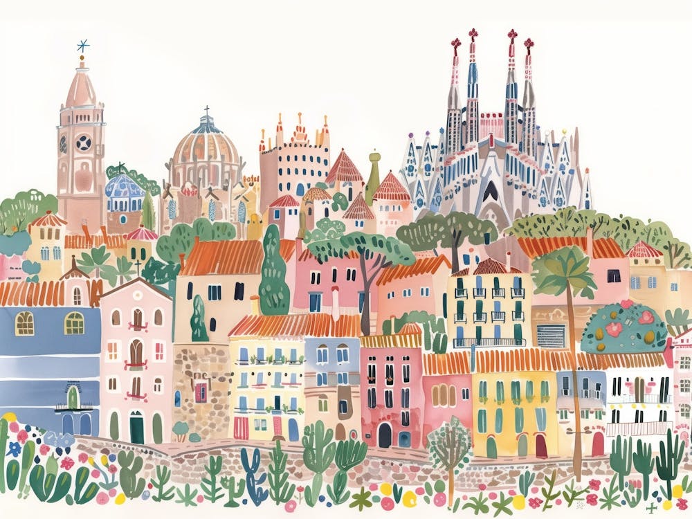 Barcelona Landmarks Painting Landscape