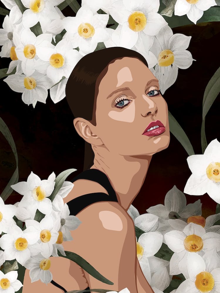 Portrait Of A Woman With A Daffodils