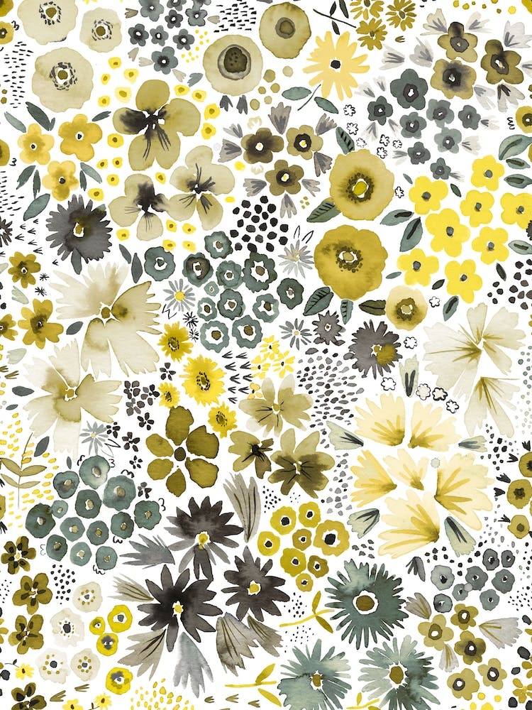 Little Cute Flowers Illuminating Yellow Ultimate Gray
