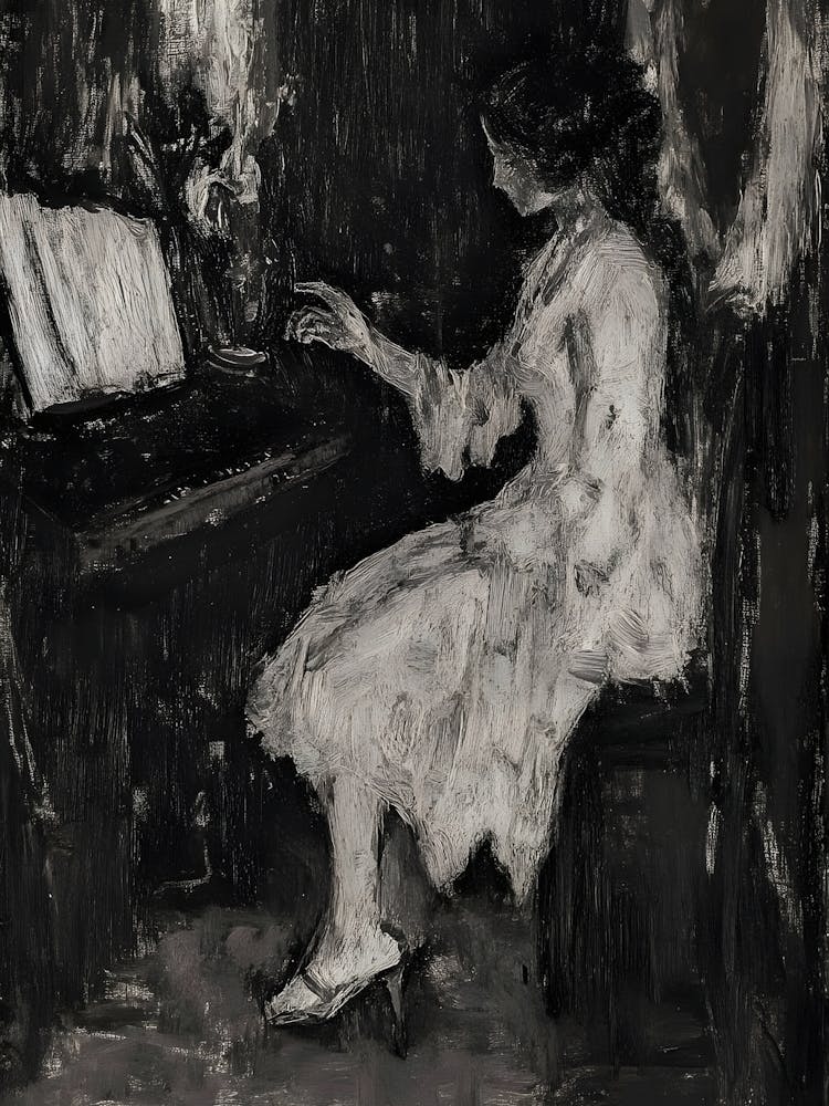 Femme Gothique Sombre Au Piano