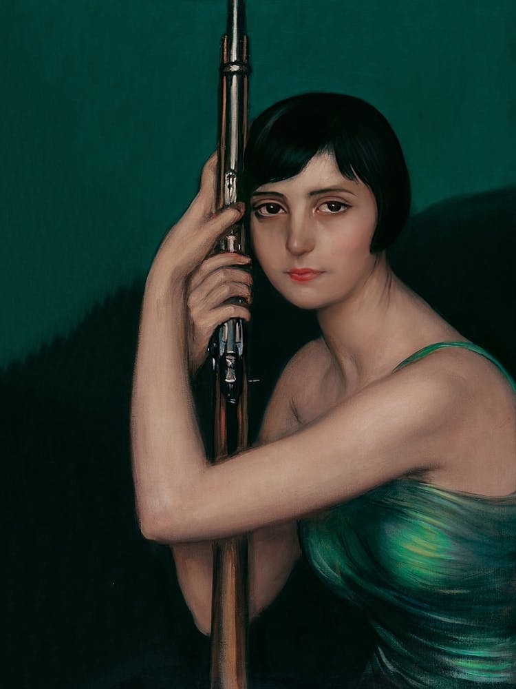 Woman With Shotgun, Vintage Dark Moody Woman Portrait