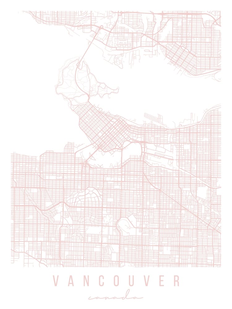 Vancouver Canada Light Pink Minimal Street Map