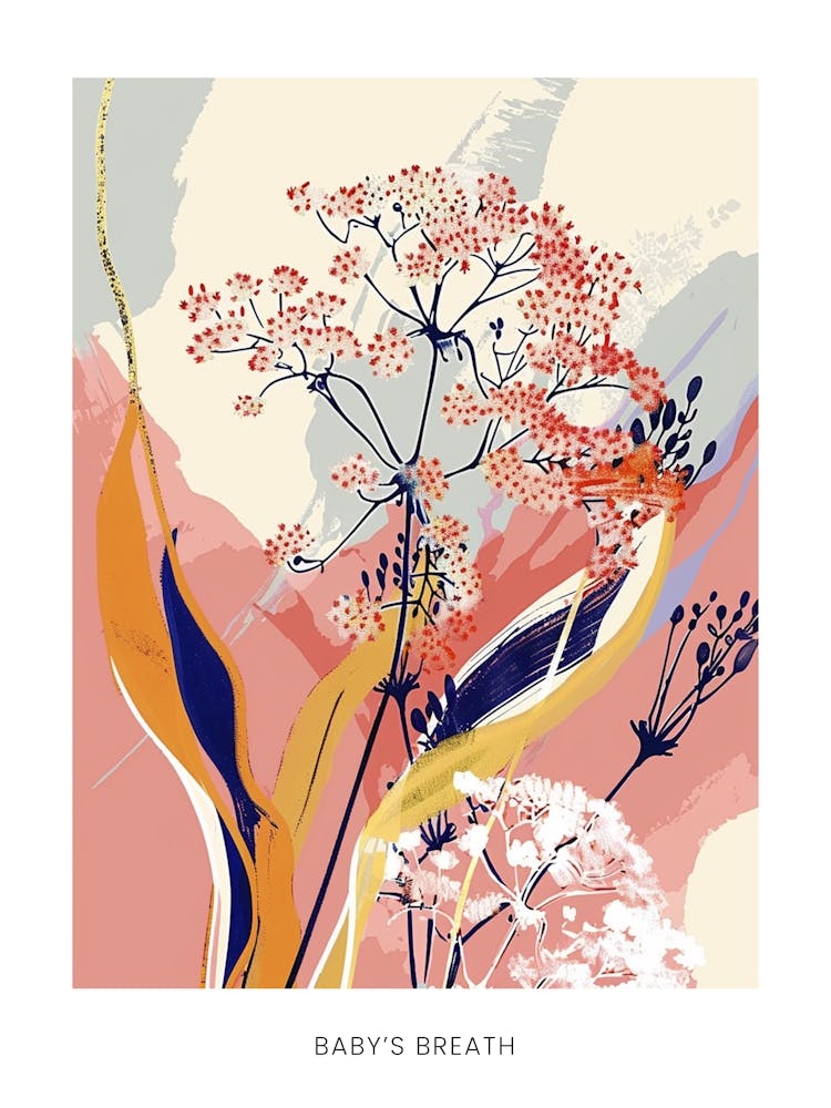 Colourful Flower Illustration Poster Babys Breath 1
