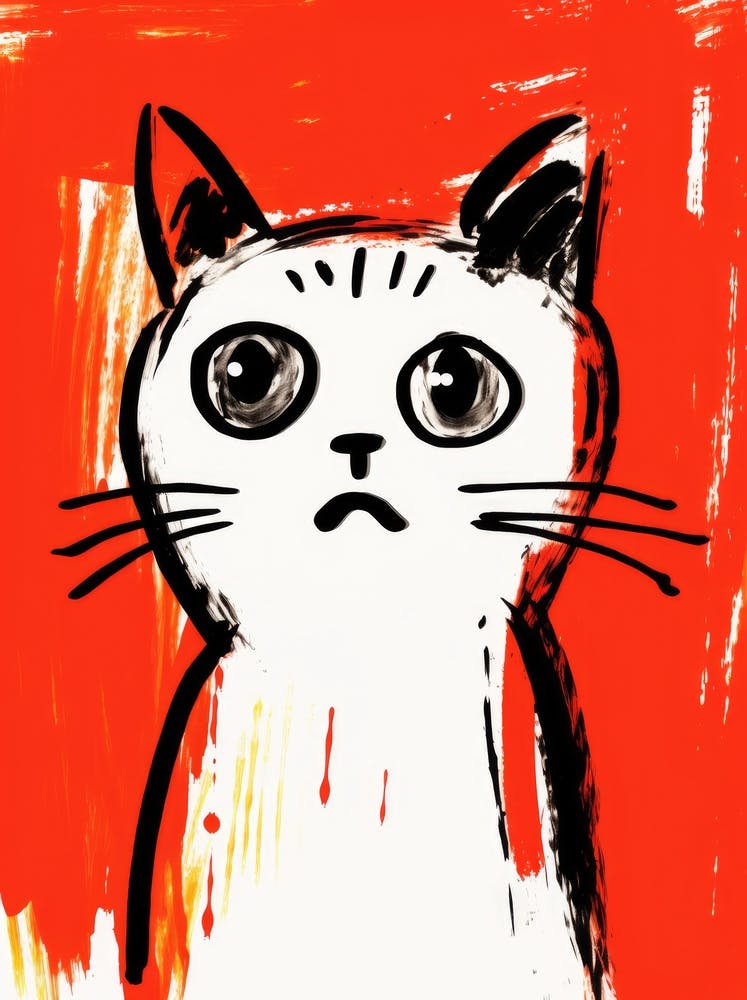 Cat On Red Background 1