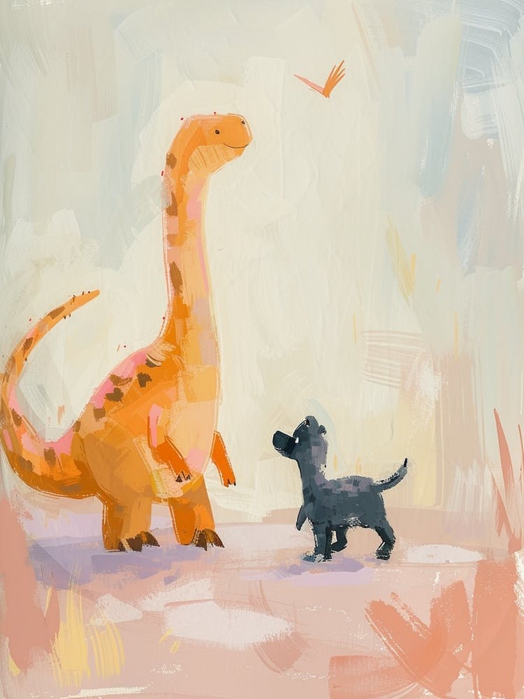Dinosaurier & Ein Hund Gedämpfte Pastelltöne 2