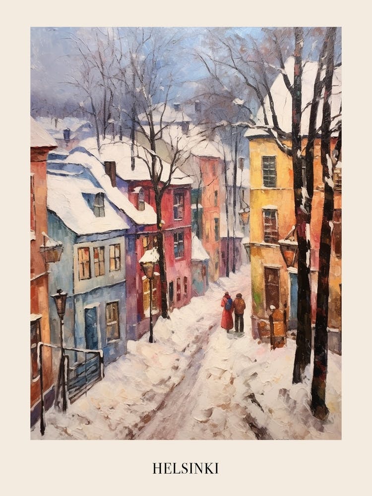 Vintage Winter Painting Poster Helsinki Finland