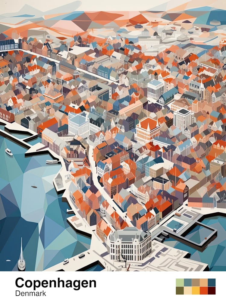 Copenhagen, Denmark, Geometric Illustration 1 Poster