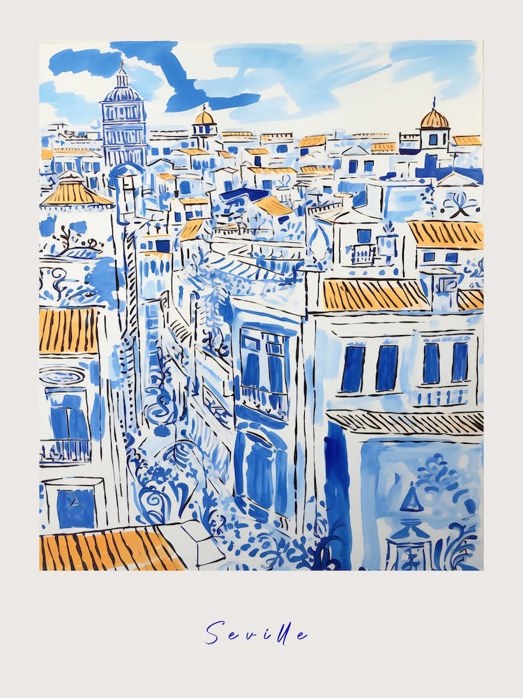 Seville Spain 3 Mediterranean Blue Drawing Poster