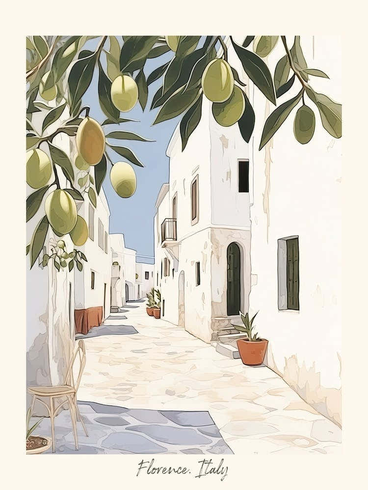 Puglia Italy With Olives Watercolour