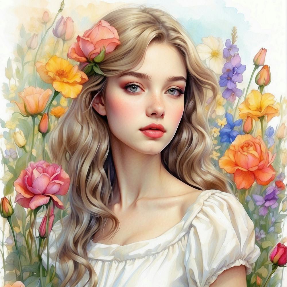 Beautiful Girl With Flowers