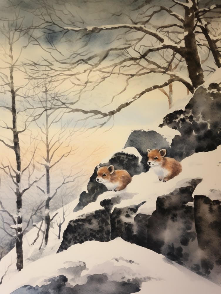 Winter Watercolour Stoat 1