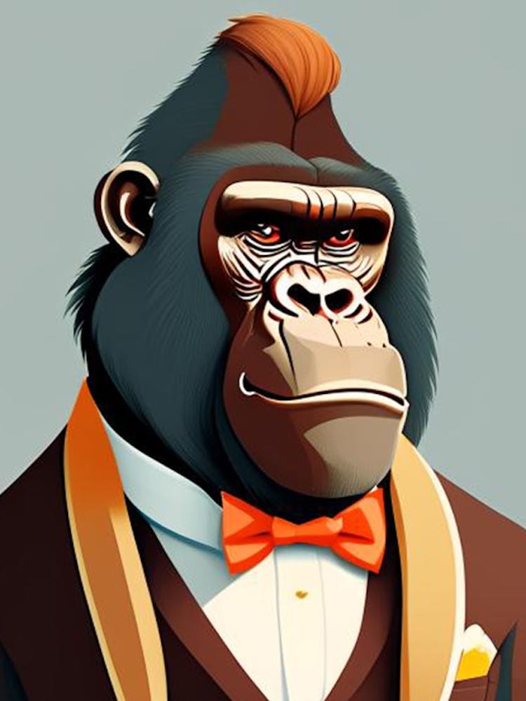 Gorilla In Bow Tie, Gorillas Scandi Cartoon
