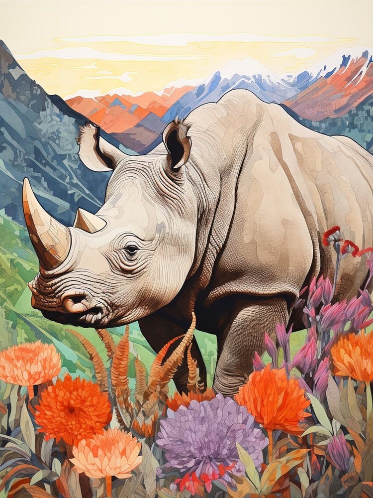 Pencil Style Illustration Of Colourful Rhino 4